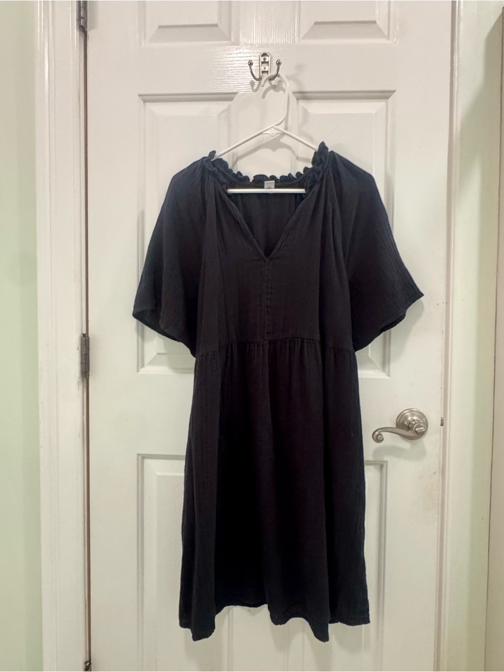 Old Navy Black Midi Peasant Dress with V-Neck
